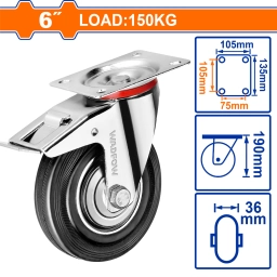 RUEDA METAL/GOMA GIRATORIA CON FRENO 6" WADFOW WJL3363