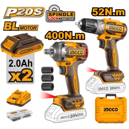 SET LLAVE IMPACTO 20V 400NM + ATORNILLADOR 20V 52NM C 2BAT CARG Y VALIJA INGCO CKLI20271