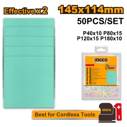 SET X 50 LIJAS 145X114MM G 40 80 120 180 INGCO PARED MADERA PINTURA METAL PIEDRA VIDRIO AKFS145115