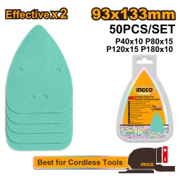 SET X 50 LIJAS DELTA 93X133MM G 40 80 120 180 INGCO PARED MADERA PINTURA METAL PIEDRA VIDRIO AKTS931331