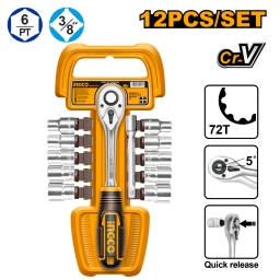 SET 12PCS CRIQUE + DADOS CR-V 3/8" INGCO HKTS38122