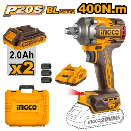 LLAVE DE IMPACTO A BATERIA 400NM 20V P20S BL CON 2 BAT CARG + VALIJA INGCO CIWLI2040