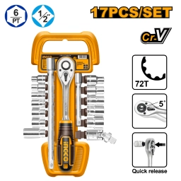 SET 17PCS CRIQQUE + DADOS 1/2" CR-V INGCO HKTS12171