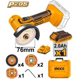 MINI AMOLADORA  A BATERIA 3  20V P20S MULTIFUNCION CON BATERIA + CARGADOR + VALIJA INGCO CAGLI76012