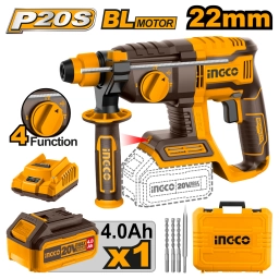 ROTOMARTILLO A BATERIA 20V P20S 20MM 4 FUNCIONES BRUSHLESS C BAT + CARG + VALIJA Y PUNTAS INGCO CRHLI202081