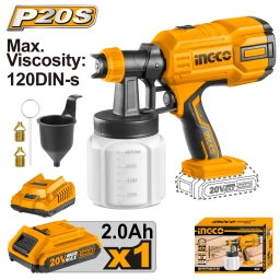 PISTOLA DE PINTAR A BATERIA 20V P20S CON BATERIA Y CARGADOR INGCO CSGLI20406
