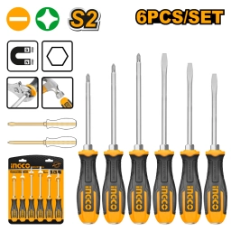 JUEGO X 6 DESTORNILLADORES S2 PALETA/PHILLIPS IMANTADO INGCO HSGT680608