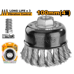 CEPILLO COPA 100MM 4" M14 LARGA VIDA ALAMBRE TRENSADO INGCO WB21005