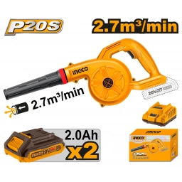 SOPLADORA A BATERIA 20V P20S 2.7 M3 X MIN C 2 BAT Y CARGADOR INGCO CABLI200282
