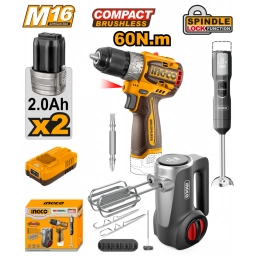 COMBO ATORNILLADOR A BATERIA 16V  M16+ MIXER + BATIDORA + 2 BATERIAS INGCO CKLI1638