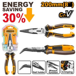 PINZA PUNTA DOBLADA 200MM 8" CR-V INGCO HHBNP28201