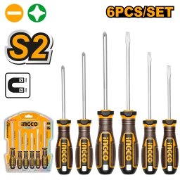 SET X 6 DESTORNILLADORES S2 PALETA/PHILLIPS IMANTADO INGCO HKSDS0628
