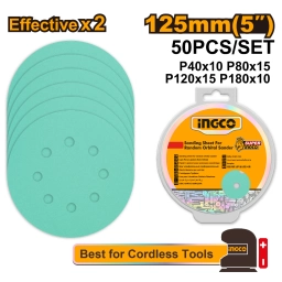 SET X 50 LIJAS 5" 125MM PARA LIJADORA ORBITAL INGCO AKRS125050