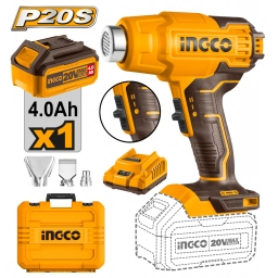PISTOLA DE CALOR A BATERIA 20V P20S 550ºC + BATERIA 4 Ah+ CARGADOR HGLI20025 INGCO
