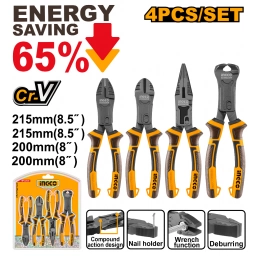 SET X 4 PINZAS MULTIUSO ENERGY SAVING 65% CR-V INGCO HKCPS5841  
