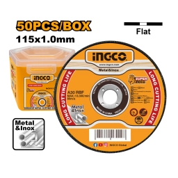 SET LATA X 50 DISCOS DE CORTE METAL 115MM 4 1/2" X 1.0 MM INGCO MCD1011550