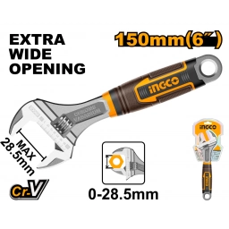 LLAVE FRANCESA AJUSTABLE MANGO GOMA 6" INGCO HADW131068 ABRE 24MM