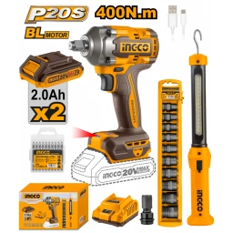 SUPER COMBO A BATERIA LLAVE DE IMPACTO 400NM 20V + LINTERNA RECARGABLE + DADOS IMPACTO COSLI23048
