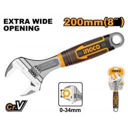 LLAVE FRANCESA AJUSTABLE MANGO GOMA 8"(20CM) INGCO HADW131088 ABRE 30MM