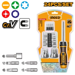 DESTORNILLADOR JUEGO 24PCS C PUNTAS INTERCAMBIABLES INGCO HKSDB0248