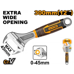 LLAVE FRANCESA AJUSTABLE MANGO GOMA 12" INGCO HADW131128 ABRE 35MM