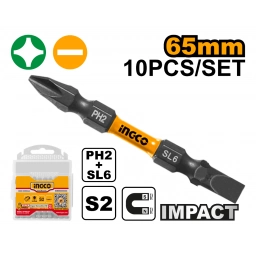 SET PUNTAS IMPACTO PH2+SL6.0*1.0 65MM 10PCS INGCO SDBIM21HL133