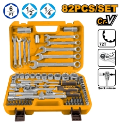 JUEGO DE DADOS, PUNTAS Y LLAVES 82PCS 14-12 - HKTS42802