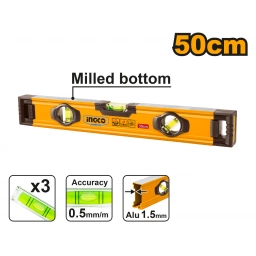 NIVEL ALUMINIO (50CM) INGCO HSL08050 INDUSTRIAL CON RANURA EN V