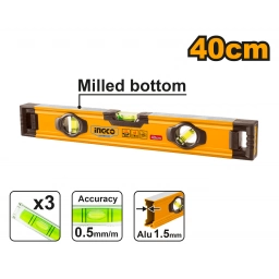 NIVEL ALUMINIO (40CM) INGCO HSL08040 INDUSTRIAL CON RANURA EN V