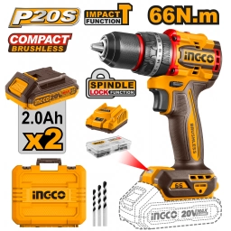 TALADRO ATORNILLADOR CPERCUTOR A BATERIA 13MM COMPACT BRUSHLESS 20V P20S EN VALIJA C2 BAT + 47 ACCESORIOS - CIDLI20668