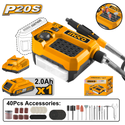 MINITORNO A BATERIA 20V P20S CEJE FLEXIBLE EN CAJA C1 BAT + 40 ACCESORIOS -  CMGLI20011 INGCO