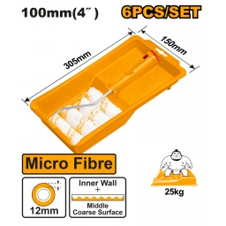 SET DE 6PCS RODILLO DE MICROFIBRA 10CM PARA INTERIOR EN BANDEJA + 3 REPUESTOS - HKTCB061004 INGCO