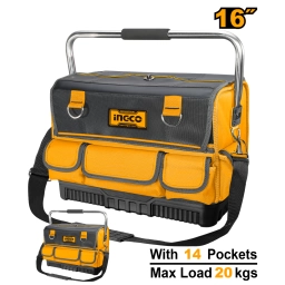 BOLSO DE HERRAMIENTAS CON BASE REFORZADA 16" CON 14 BOLSILLOS - 20KG - HTBGL05 INGCO