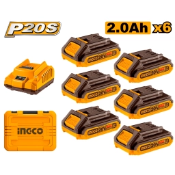 SET X 6 BATERIAS 2.0AH + CARGADOR EN VALIJA - FBCLI20611 INGCO