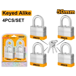 SET X 4 CANDADO INDUSTRIAL LLAVES IGUALES 50MM INGCO DLPK05004