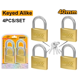 SET X 4 CANDADO BRONCE LLAVES IGUALES 40MM INGCO DBPLK4402