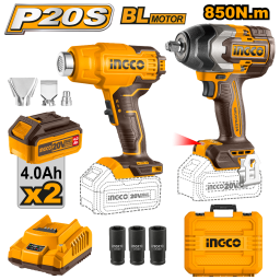COMBO LLAVE DE IMPACTO A BATERIA 12 850NM 20V P20S BRUSHLESS + PISTOLA DE CALOR A BATERIA 20V P20S BRUSHLESS EN VALIJA
