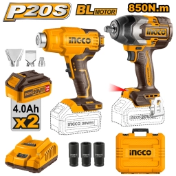 COMBO LLAVE DE IMPACTO A BATERIA 12 850NM 20V P20S BRUSHLESS + PISTOLA DE CALOR A BATERIA 20V P20S BRUSHLESS EN VALIJA