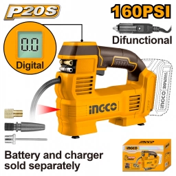 COMPRESOR DE AIRE A BATERIA 160PSI 11BAR 20V P20S SBAT CACLI2012 INGCO