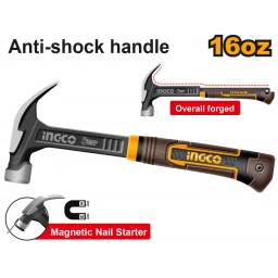 MARTILLO DE UÑA 450G C/ PUNTA IMANTADA Y MANGO ANTICHOQUE HCH81016L INGCO