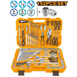 KIT SET DE 142 HERRAMIENTAS COMBINADAS INGCO C VALIJA PLASTICA HKTHP21421