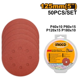 SET X50 LIJAS 5" 125MM PARA ROTORBITAL GRANO 40 80 120 180 AKRS1250511 INGCO