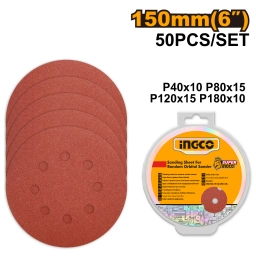 SET X50 LIJAS 6" 150MM PARA ROTORBITAL GRANO 40 80 120 180 AKRS1500511 INGCO
