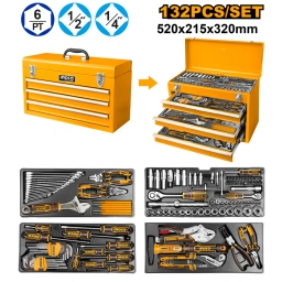 SET DE 132 HERRAMIENTAS EN VALIJA METALICA HTCS221321 INGCO
