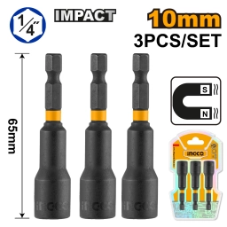 SET X3 DADOS IMANTADOS 10MM CON ENCASTRE 1/4" AMN1031 INGCO