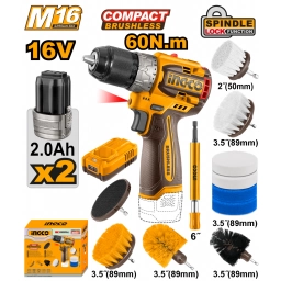 ATORNILLADOR A BATERIA 13MM 60NM COMPACT BRUSHLESS 16V M16 + SET X 11 CEPILLOS DE LIMPIEZA EN CAJA C/2 BAT COSLI240786 I