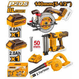 COMBO SIERRA CIRCULAR A BATERIA 140MM 20V P20S BRUSHLESS + CLAVADORA A BATERIA PARA MADERA 50MM 20V P20S BRUSHLESS + SOP