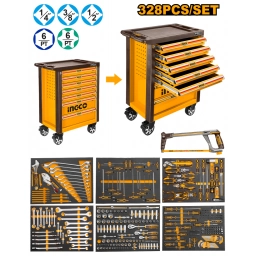 GABINETE CARRO DE TALLER 7 GABINETES C/ 328 HERRAMIENTAS HTCS273281 INGCO 