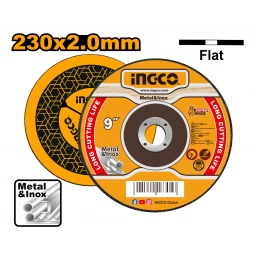 DISCO CORTE METAL 9" 230MM 22.2MM CENTRO PLANO INGCO - MCD202303