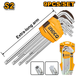 JUEGO DE 9 LLAVES TORX S2 EXTRA LARGO T10-50 INGCO - HHK13092